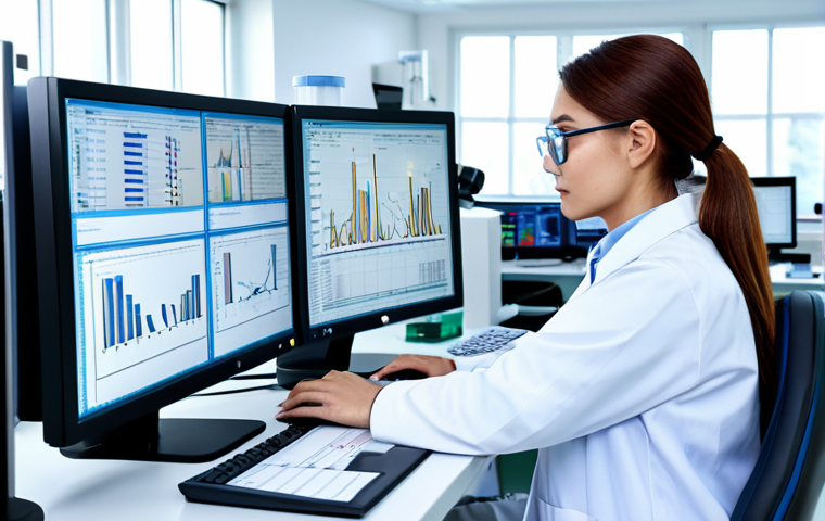 **
A professional engineer in a clean, modern laboratory, fully clothed in appropriate attire. She is analyzing data on a computer screen with complex graphs and charts. The lab contains scientific equipment and is brightly lit. Safe for work, perfect anatomy, natural proportions, professional, appropriate content.
**