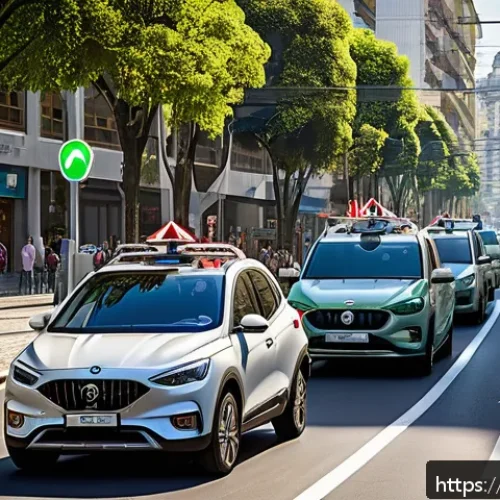 V2X Vehicle to Everything - A modern Brazilian city street scene featuring multiple connected vehicles equipped with visible sen...